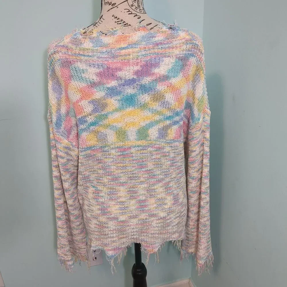 Pol sweater ribbon yarn raw edge small rainbow pastel oversized